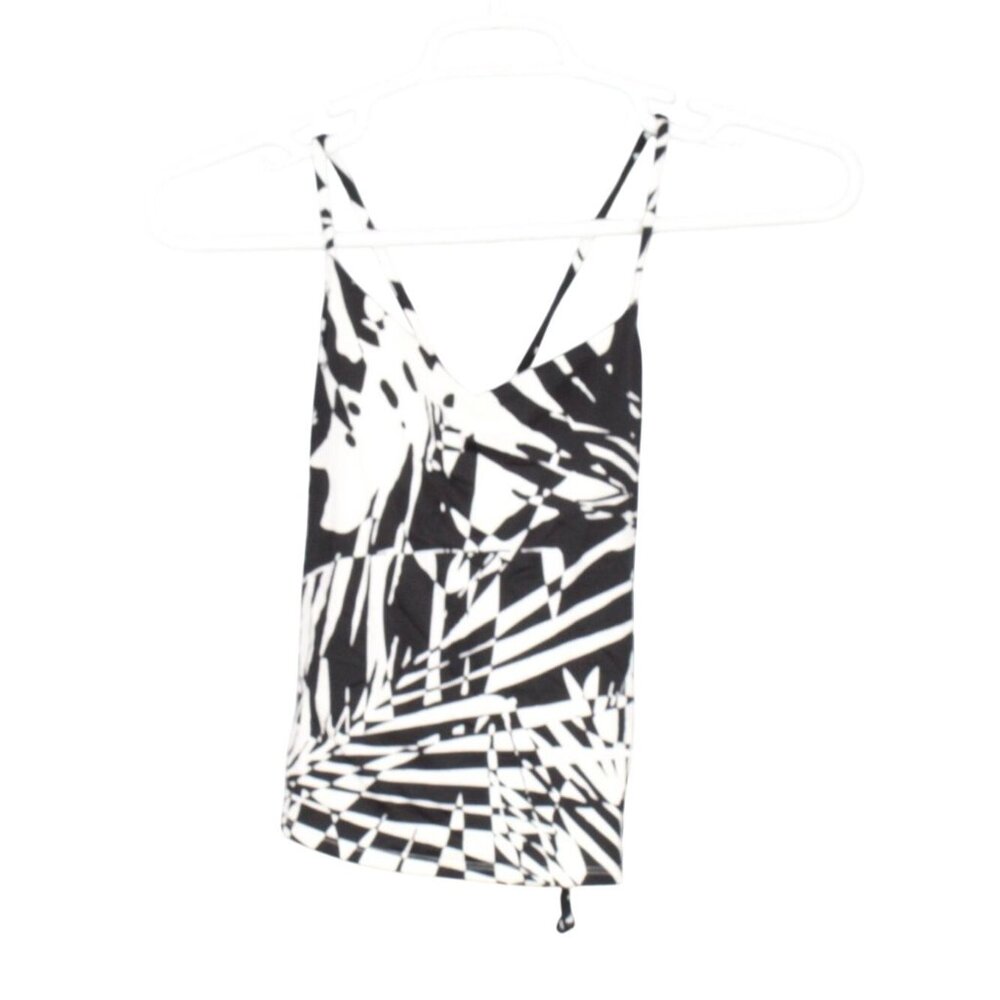 LL Bean UPF50+ New Currents Swimwear V Neck Tankini Top Black Palm Size 4